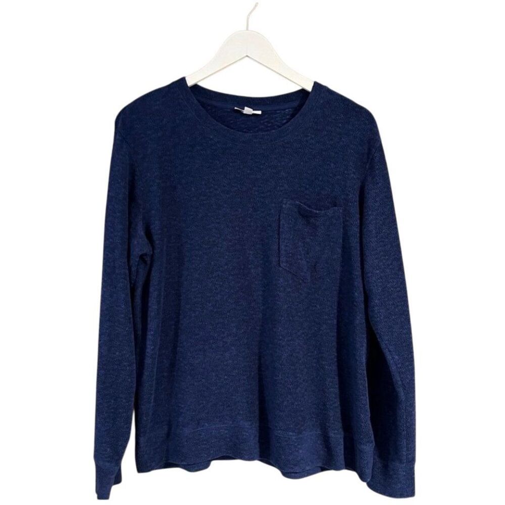 Roudelain Luxe navy long sleeve crewneck knit top with chest pocket - L